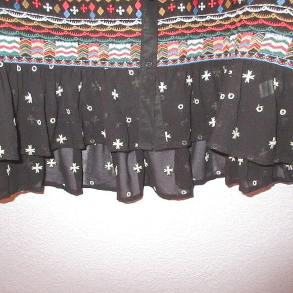 Vintage Y2K Sheer Mesh Embroidered Tunic Top Size XL Button Up Ruffle Whimsigoth - Picture 7 of 14